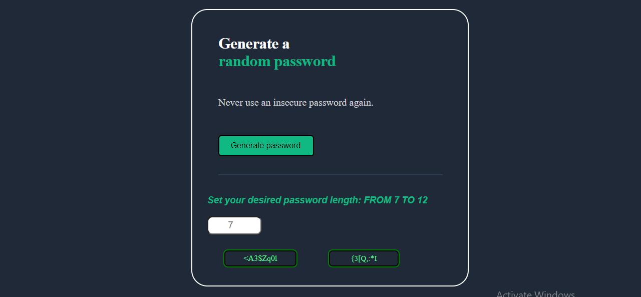 password generator web app snapshot