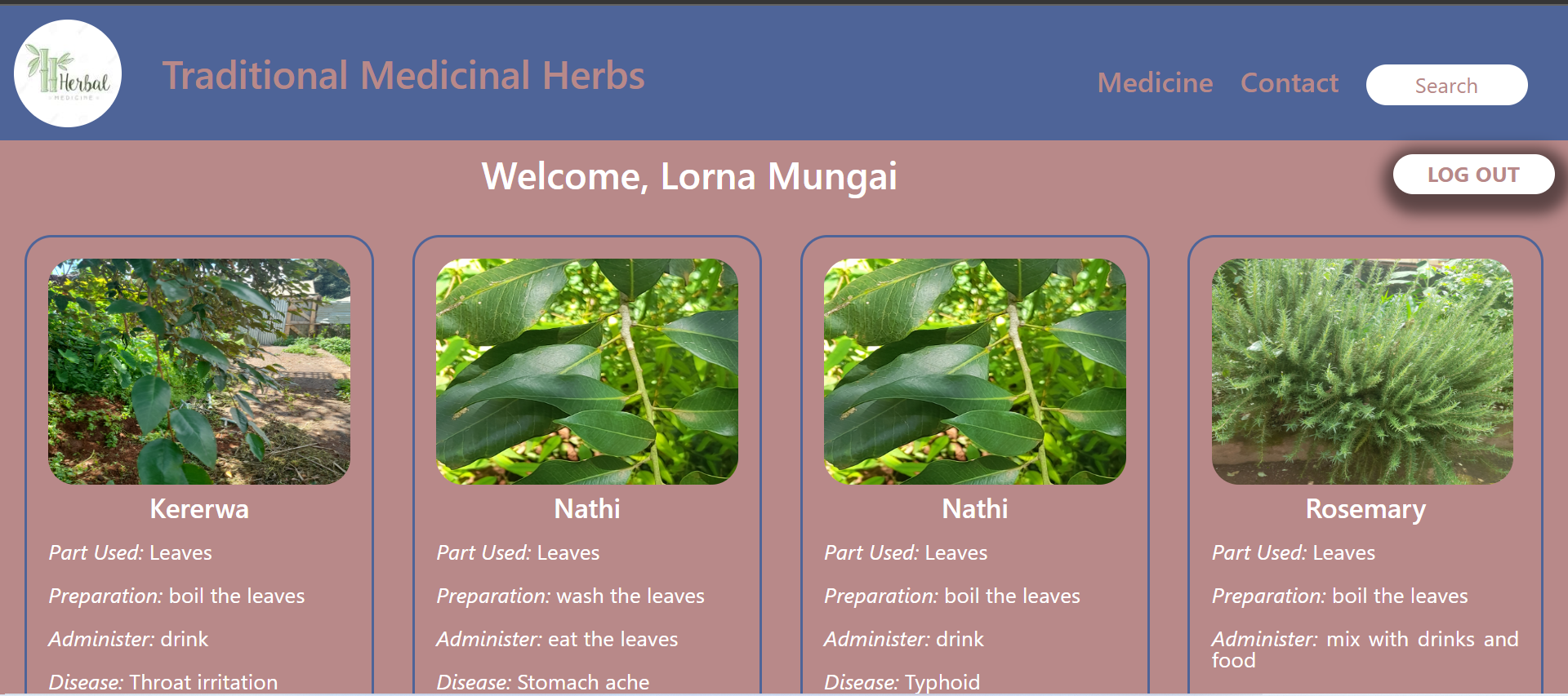 Traditional medicinal herbs system snapshot